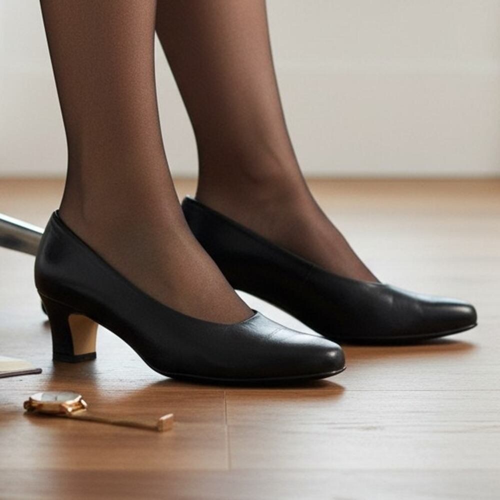 Vintage Ros Hommerson Black Classic Pumps Leather Comfort Heels Size 6.5 M - Picture 1 of 6